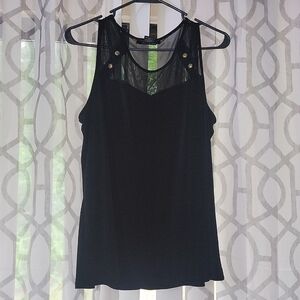 Sheer & Stretchy Tank Top; gold embellishments and decorative gold buttons